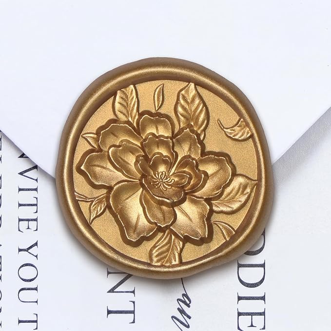 UNIQOOO Wax Seal Stickers - 3D Vintage Floral Wedding Invitation Envelope Botanical Seal Stickers, 50 Pcs Self- Adhesive Antique Gold Flower Stickers, Perfect for Invitation, Gift Wrapping, Party