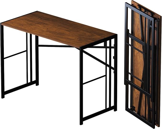 Lutown-Teen Folding Computer Desk 40 inch Writing Gaming Computer Camping Desk, No Assembly Required Home Office Table, Mahogany