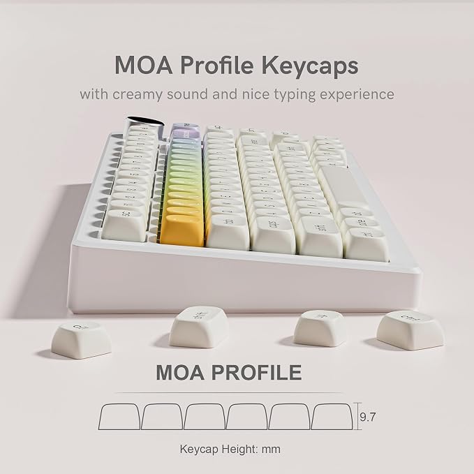 Womier PBT Keycaps Set 126 Keys, Doubleshot Dye Sub Side Print White Custom Round Keycaps for 60 65 75 100 Percent Creamy Mechanical Keyboards, MOA Profile (Rainbow)