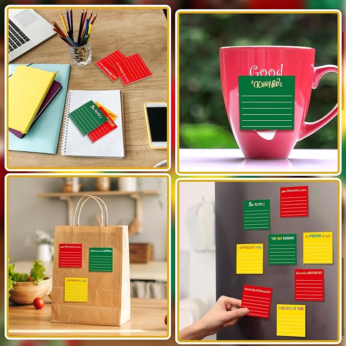 Yinder 24 Pcs Inspirational Sticky Notes Thank You Gift Motivational Sticky Note Pad Employee Appreciation Gift Bulk for Staff Coworker Teacher Nurse Office Groups 3 x 3'' (Appreciation,Xmas Color)