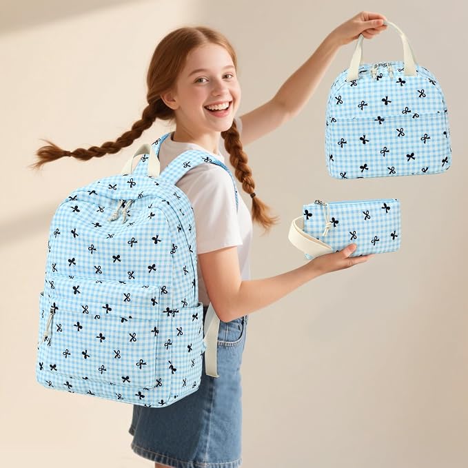 LEDAOU Kids Backpack for Girls Backpacks with Lunch Box, Lightweight Bookbag Set Elementary Middle School Back pack for 8-14