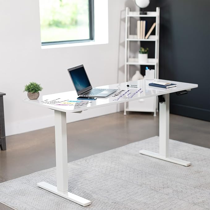 VIVO Dry Erase 60 x 24 inch Universal Solid One-Piece Table Top for Standard and Sit to Stand Height Adjustable Home and Office Desk Frames, White Marble Pattern Whiteboard Table Top, DESK-TOP60WM