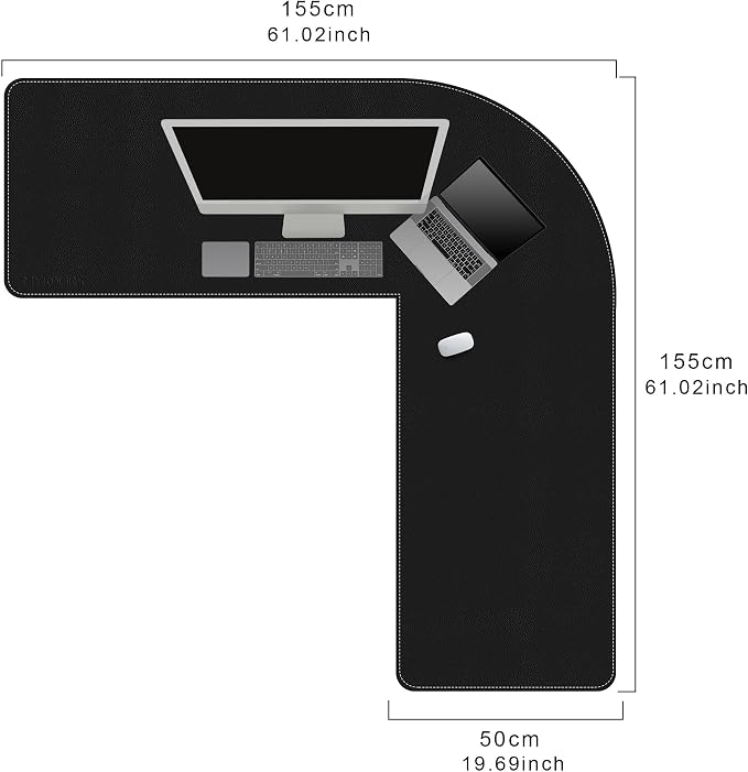 Mydours 61"x61"x20" Super Large Desk Mat, Full Mouse Pad for L-Shaped Standing Desk, Double-Sided Mat with PU Leather Surface, Extended Coverage for Large L Shaped Desk, Compatible with Home & Office
