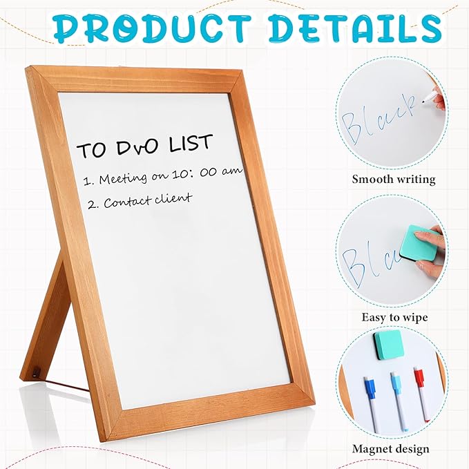 Chuangdi Desktop Dry Erase Board Whiteboard with Stand 14 x11 Desktop Whiteboard Wooden Frame White Writing Board with 8 Pcs Marker Pens 1 Magnetic Eraser for School Office Restaurant Menu Supplies