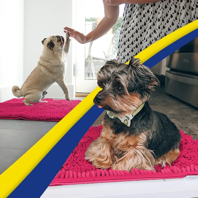 Muddy Mat® | Super Absorbent Door Mat Indoor, Microfiber Quick Dry Chenille Entryway Rug, Non-Slip Front Door Mat, Indoor Mats for Entryway, Machine Washable Pet Rug, Hot Pink 19" x 30"