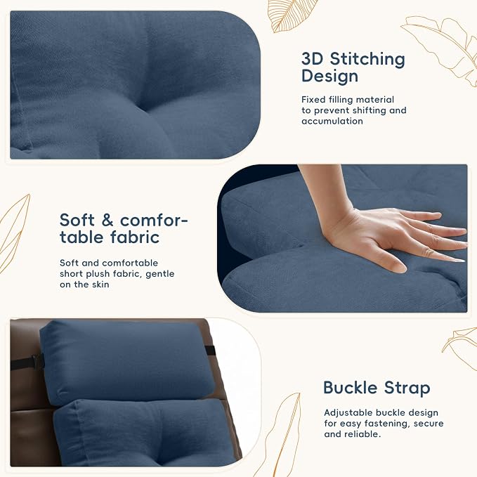 2-Piece Neck Pillow Lumbar Support Cushion for Recliner, Ergonomic High-Density Foam Backrest with Adjustable Headrest, Soft Comfy Back Support for Office Chair, Sofa, Couch, Pain Relief, Navy Blue
