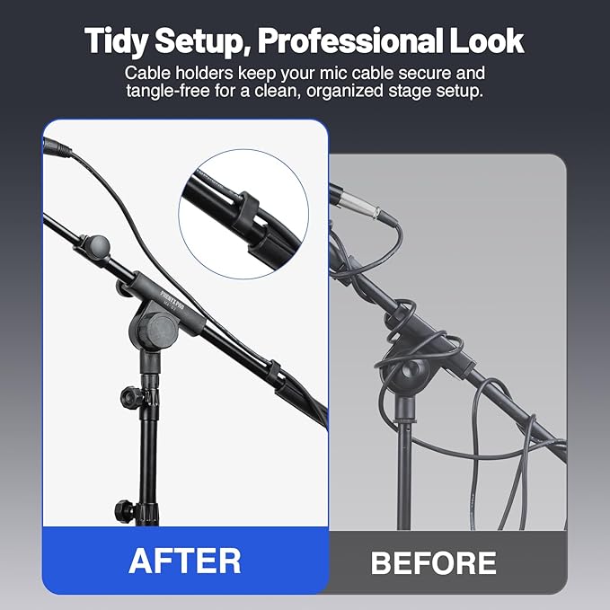 PHENYX PRO Microphone Stand with 22x16cm Large Tray, Adjustable Stand Height, Dual Mic Clips & Carrying Bag, Ideal for Live Streaming, Recording, and Speeches （MA-S1）