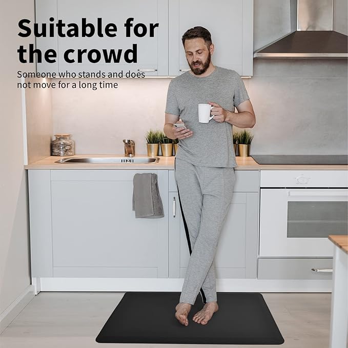 Art3d Anti Fatigue Mat - 1/2 Inch Cushioned Kitchen Mat -Comfort & Non Slip Cushion for Standing Desk, Office or Garage Floor (17.3"x28", Black)