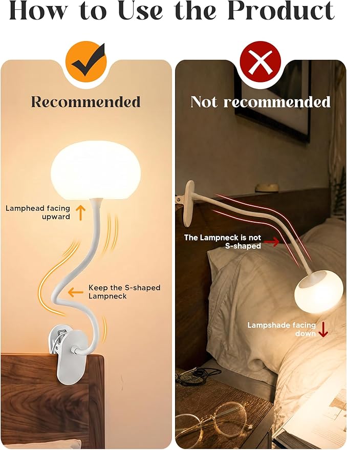 Clip on Lamp, 10 RGB Colors+10 Brightness Desk Lamp with Clamp, 800 Lumen Bright Clamp lamp, USB Adapter Reading Light for Bed/Headboard/Bedside Table/Bedroom/Kids Room/College Dorm
