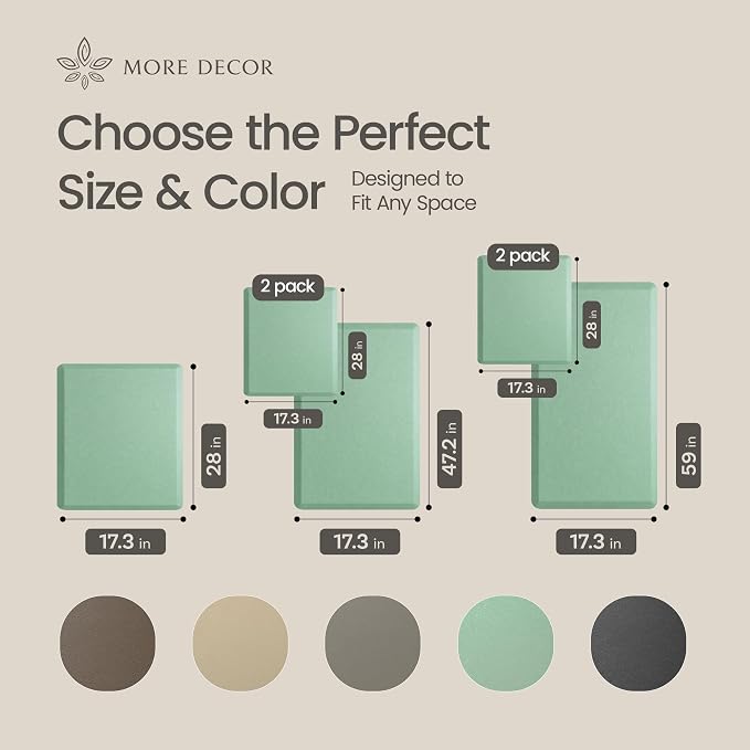 Anti Fatigue Kitchen Mats for Floor | Padded Kitchen Rugs | Non Slip, Cushioned Standing Desk Mat | Waterproof Floor Mat for Home and Office | 17.3" x 28" X 0.47", Mint Green, 1-Pack | More Décor