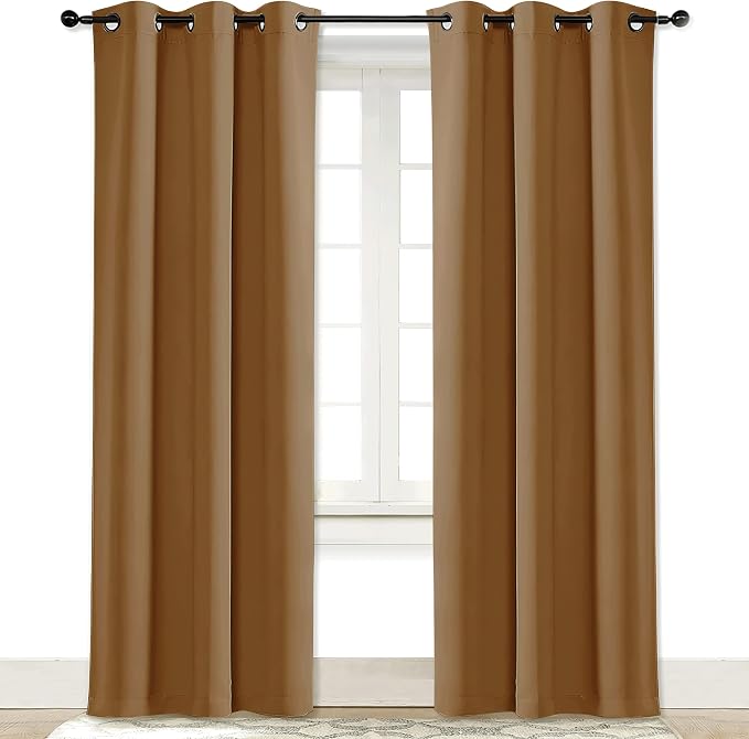 NICETOWN Curtain Blackout Drape Panel, Single Panel, 34 x 84 inch, Gold Brown, 3 Pass Microfiber Noise Reducing Thermal Insulated Window Drapery with Grommet