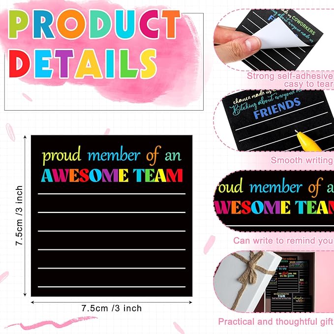 Yinder 24 Pcs Inspirational Sticky Notes Thank You Gift Motivational Sticky Note Pad Employee Appreciation Gift Bulk for Staff Coworker Teacher Nurse Office Groups 3 x 3'' (Team,Black)