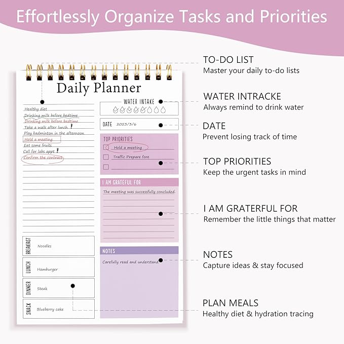 Newkita 5.1x7.8 Inch To Do List Notepad for Work, 30 Sheets Undated Daily Planner Notebook, Multiple Functional Checklist Notepads for Office, School and Home (White)