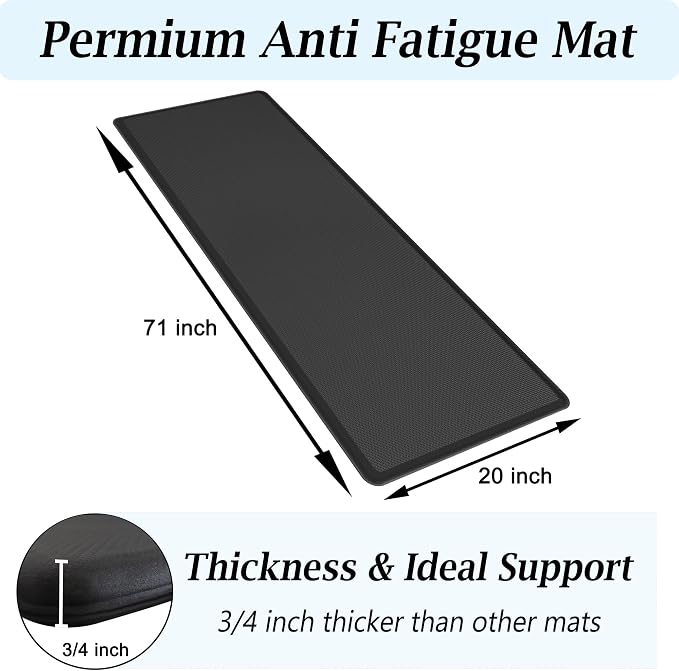 Artnice Anti Fatigue Kitchen Floor Mat, 3/4 Inch Thick Waterproof Comfort Standing Desk Mat, Ergonomic Multi-Purpose Cushioned Rugs for Home, Sink, Office, Laundry(20" x 71",Black)