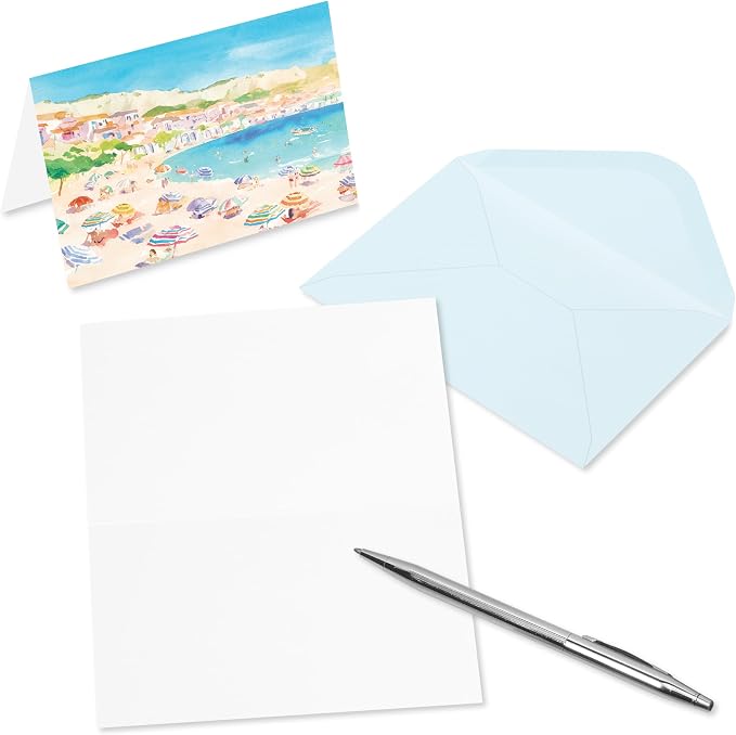 Papyrus 14-Count All-Occasion Blank Stationery Note Set, Watercolor Beach Scene