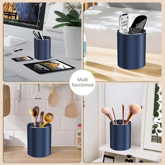 Pen holder, aluminum alloy waterproof pen holder, desktop simple and modern minimalist, multifunctional office supplies for families, kids and schools (blue)