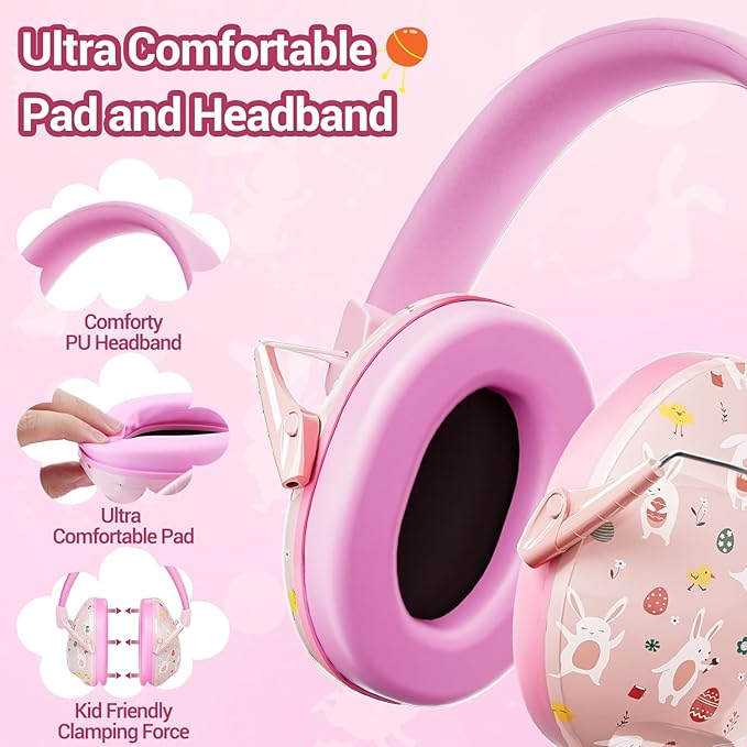 Ear Muffs for Noise Reduction: 27SNR Noise Cancelling Headphones for Kids Adults - Toddler Kids Ear Protection for Monster Truck, Autism Sensory, Mowing, Concerts, Fireworks- Pink