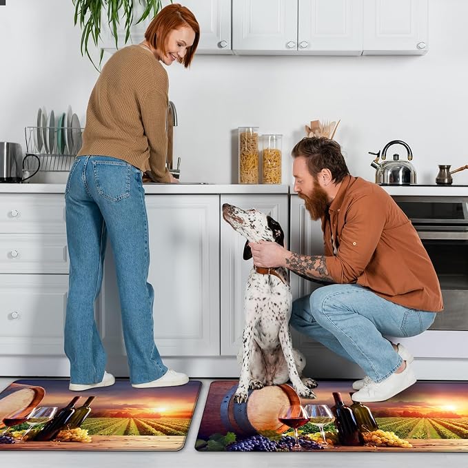 MAYHMYO Wine Country Kitchen Decor Mat Set, 2PC Kitchen Mats, Anti Fatigue | Wine Country Design,Cushioned Comfort,Non-Slip Backing,Waterproof Surface,Soft Underfoot,Easy Clean,Sink,Laundry Room