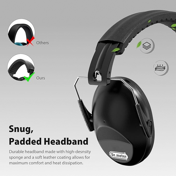 Noise Cancelling Ear Muffs: EM100 SNR27.4 Ear Muffs for Noise Reduction - Kids Noise Cancelling Headphones with Adjustable Headband for Monster Truck Autism Sensory Mowing Firework-Black