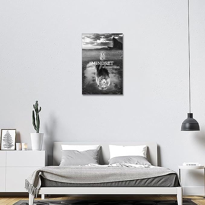 Lion Wall Art Mindset Motivational Animals Prints Poster for Office Wall Decor Modern Canvas Framed Artwork Pictures Ready to Hang12x16inches