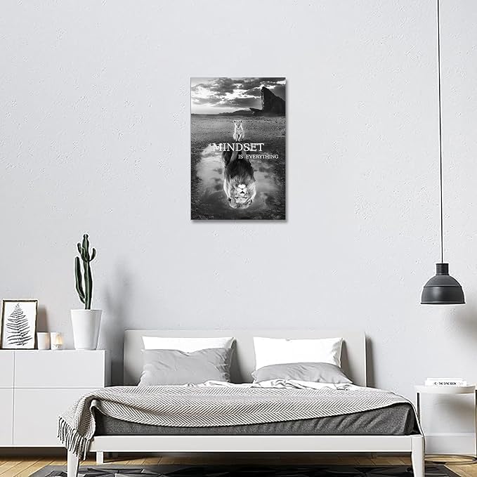 Lion Wall Art Mindset Motivational Animals Prints Poster for Office Wall Decor Modern Canvas Framed Artwork Pictures Ready to Hang24x36inches