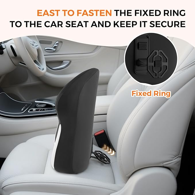 BEBAS Ergonomic Lumbar Support Pillow for Car, Memory Foam Back Support for Lower Back Pain Relief, Comfort Lumbar Cushion for Driving, Fixed Ring Lumbar Pillow for Car Seat, Office Chair -Black
