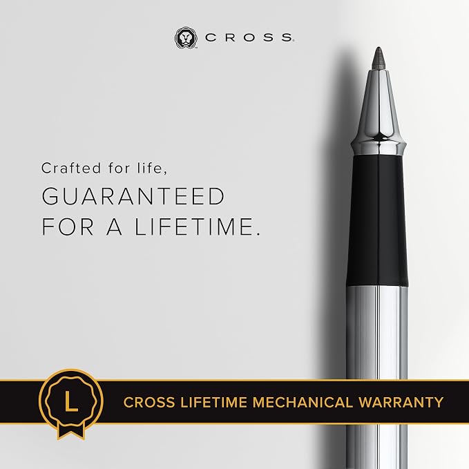 Cross Townsend Refillable Rollerball Pen Presented in a Luxury Gift Box - Medium Point, Black Ink, Lustrous Chrome