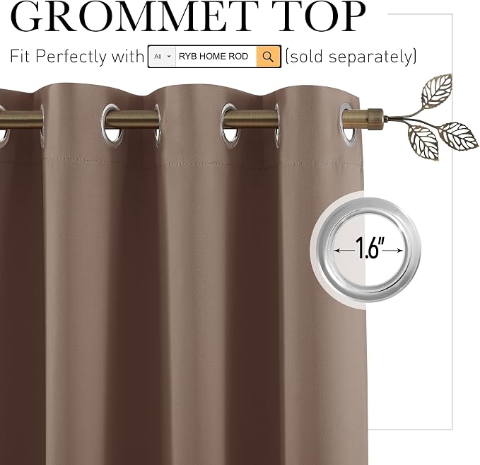 RYB HOME Extra Wide Curtains Room Divider, Privacy Partition Blackout Thermal Efficiency Curtain Backdrop for Dorm Apartment Studio Storage, W 10ft x L 9ft, Cappuccino, 1 Panel