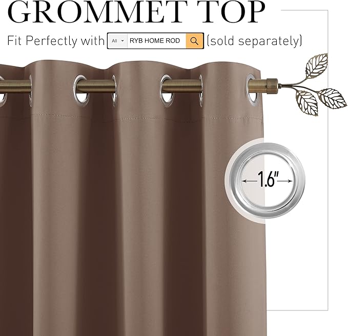 RYB HOME Privacy Curtain for Sliding Glass Door, Light Block Noise Reduce Insulated Curtain Screen Ceiling to Floor for Locker Room Basement Bedroom Closet, 100 inch Wide x 96 inch Long, Cappuccino