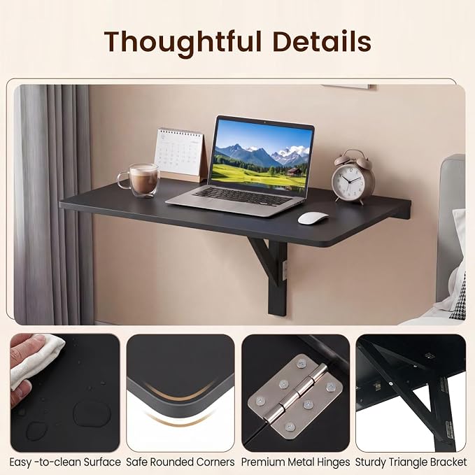 Tangkula 31.5" Wall Mounted Folding Desk, Drop-Leaf Floating Desk with Spacious Surface, Space-Saving Foldable Wall Table for Study, Bedroom, Laundry, Balcony & Small Spaces