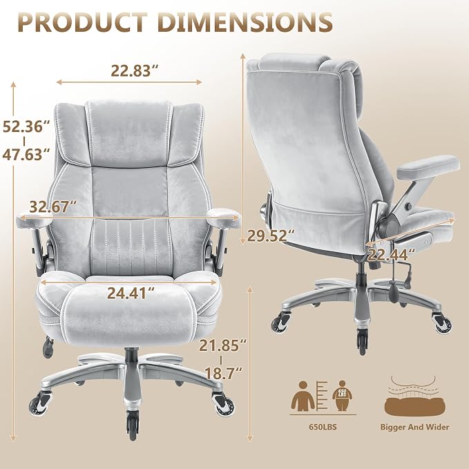 Fabric Big and Tall Office Chair 600LBS Capacity with 5D Flip Arms,Heavy Duty Cloth Computer Chair,Plus Size High Back Desk Chair with Wide Pocket Spring Seat