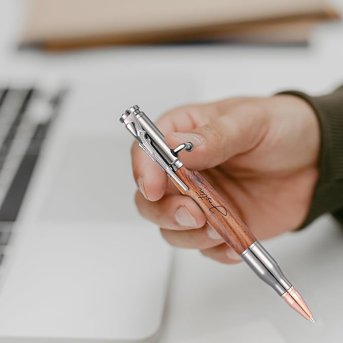 Personalized Bolt Action Pen Gift Set,Free Engraved Metal Ballpoint Pen with 2 Refills,Office Decor Pen,Custom Gifts for Men,Husband,Father,Boyfriend,Grandfather,Brothers. (Wooden2)