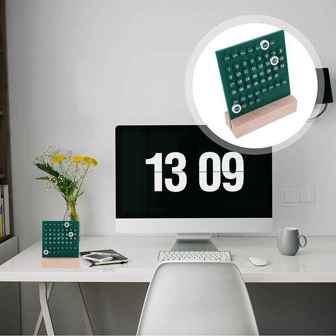 Perpetual Desk Calendar Acrylic and Table Calendar with Manual Date Flip Display Sturdy and Safe Design Cute Kawaii Home Office Decor in Green