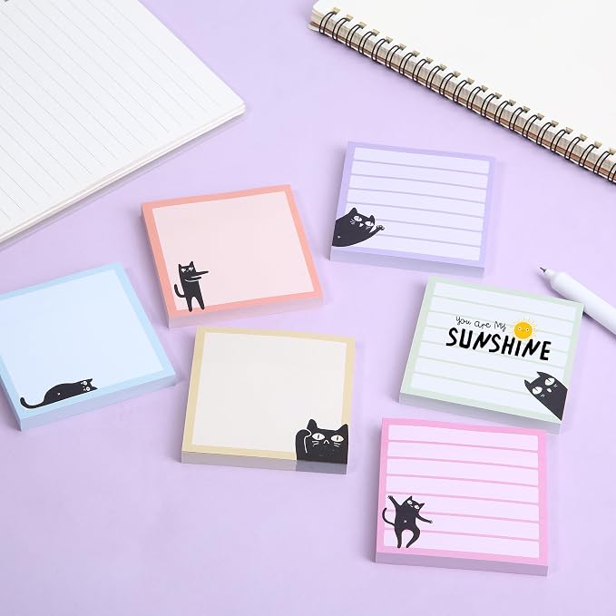 Mr. Pen- Black Cat Sticky Notes Set, 3" x 3", 6 Pads, 480 Sheets | Black Cat Sticky Notes, Memo Pads, Self-Stick Note Pad for Office, School, Home, Study & Organization