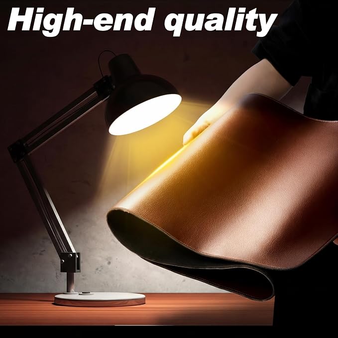 Tegeme Genuine Leather Desk Mat Large Desk Pad 47.2 x 15.7 Inch Non Slip Leather Table Protector with Stitched Edges and Rubber Base Brown Stylish Laptop Mat Smooth Writing for Workspace Home Office