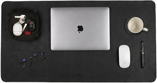 LEATHER VILLAGE Real Leather Desk Pad (3mm) Thick Double Layer Desk Mat Cover Blotter Large Full Grain Protector for Keyboard, Mouse & Laptop – Office Table Mat & Desktop Accessories–(32''x16'')-Black