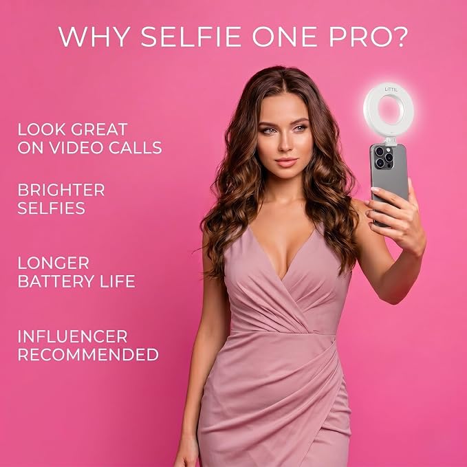 LITTIL Selfie One Pro - Ring Light for Phone, iPhone, Android or Laptop | 3 Adjustable Light Modes | Rechargeable Batteries | Removeable Clip | Perfect for Beauty, Influencers, Creators