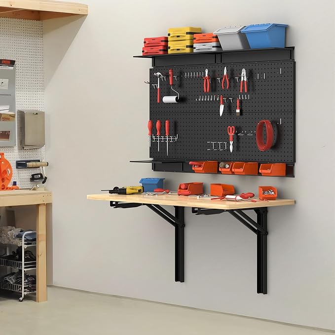 TORACK Heavy Duty Wall Mounted Folding Workbench, Space-Saving Collapsible Wall Table/Desk for Garage Workshop, Holds Up to 550 lbs(Board Size: 47.25 x 22.75 in)
