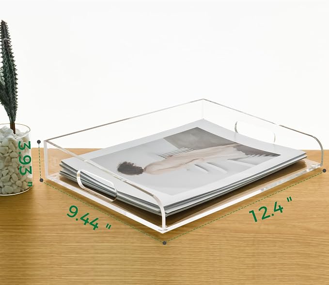 Clear Acrylic Paper Trays, Desk File Organizer, A4 Paper Holder, Low-Profile Desk File Sorter for Office/Home, Clear Stackable Letter Tray for Bills, Crafts, Notebooks - Horizontal