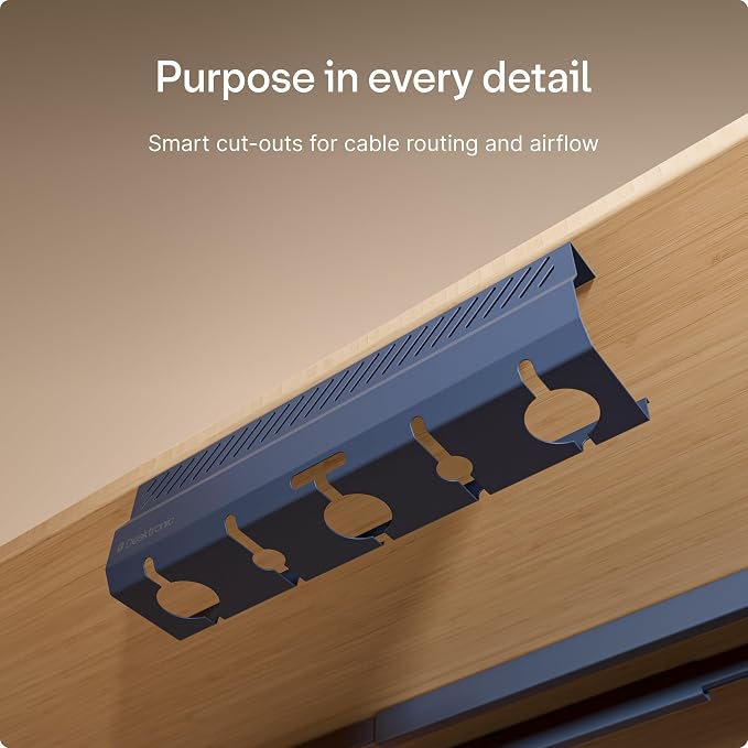 Desktronic Cable Duct Desk Blue Set of 2 - Stainless Steel Cable Management Desk Cable Duct with 5 Cable Cut-Outs - Easy to Install Cable Organiser - Cable Holder