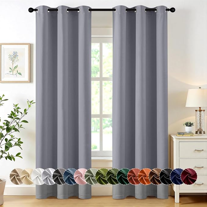 MIULEE Blackout Curtains for Bedroom Living Room 2 Panels, Thermal Insulated Room Darkening Drapes Grommet Noise Reducing Light Blocking Window Treatments 84 Inches Long 40x84 Inch Silver Grey