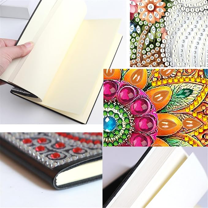 FRANDEK Diamond Art Painting Notebook Kit, Color Mandala A5 DIY Journal with 50 Blank Pages, Crystal Rhinestone Cover with Waterproof Canvas, Beginner Craft Set with Full Tools for Adults