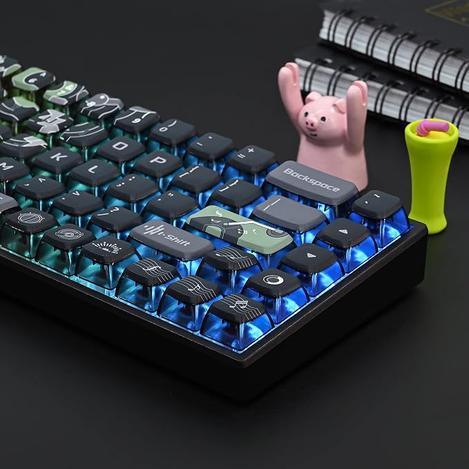 Fogruaden Pudding Keycaps 60 Percent, 118 Dye-Sublimation Keycaps Set, ASA Profile Custom Keycap Mechanical Keyboard(Grey Sound)