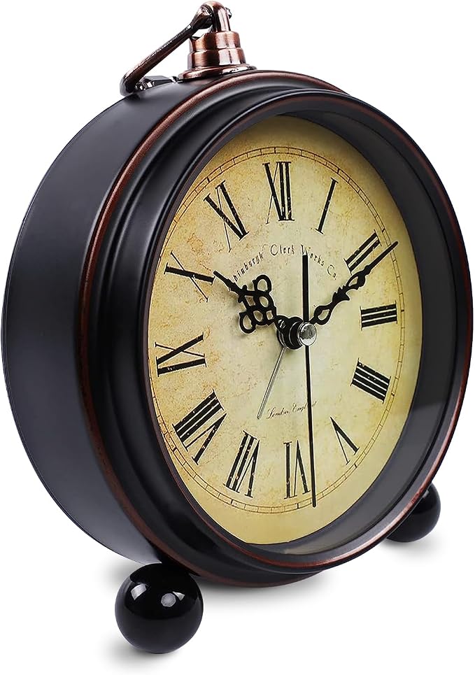 Vintage Analog Alarm Clock Classic2046, 5.25inch | Small Silent Desk Clock, Night Light, Battery Operated, For Table, Bedroom, Bedside, Living Room