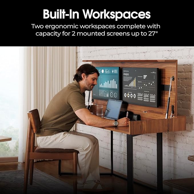 Transformer Table - Dining Table to Computer Desk, Work-from-Home Office, Gaming Desk, Study Desk, Space-Saving Furniture, Multiuse Dining Table, Royal Brown