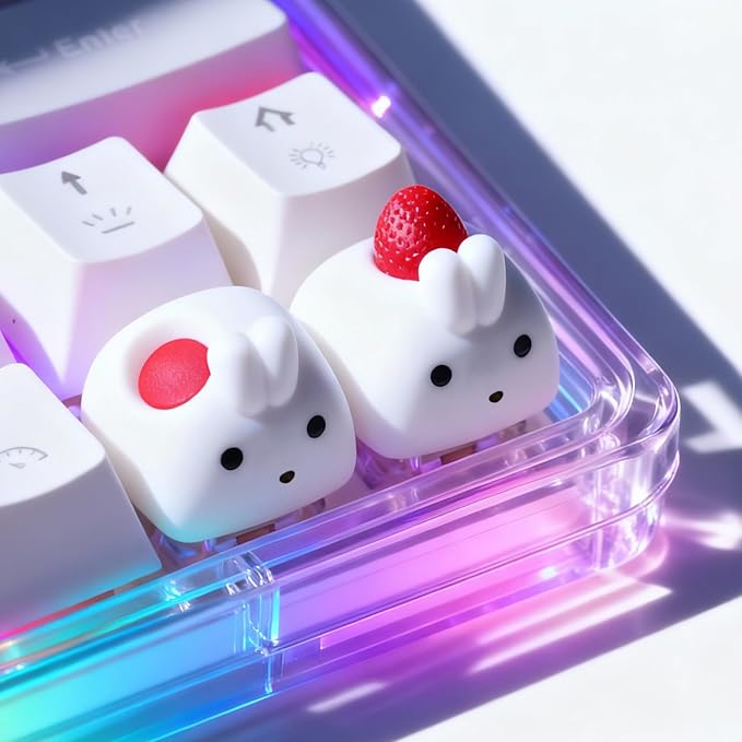 Artisan Keycaps, Cute Custom Couple Rabbits Bunny Key Caps for MX Mechanical Keyboard, Resin Handmade 1U Replacement for Esc Arrow Keys - Rabbit Set