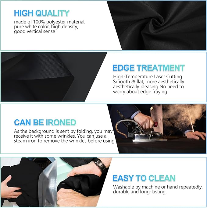 Black Backdrop Background with Stand for Photoshoot, 5x6.5ft Black Photo Backdrop Curtain Cloth with Background Support Stand, 5 Spring Clamps& Carrying Bag for Party Photography Video Studio