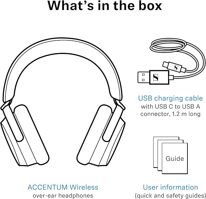 Sennheiser ACCENTUM Wireless Bluetooth Headphones – Hybrid ANC Noise Cancelling, 50‑Hour Battery, Lightweight Over‑Ear Design, Clear Calls, Travel & Work Headset, White