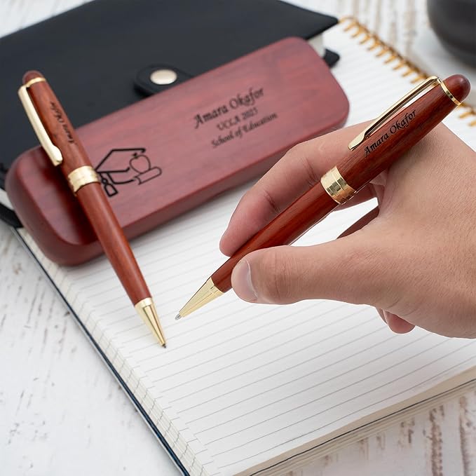 Dayspring Pens Personalized Rosewood Graduation Pen and Pencil Set with Teacher Emblem from Gift for Educators and New Teachers