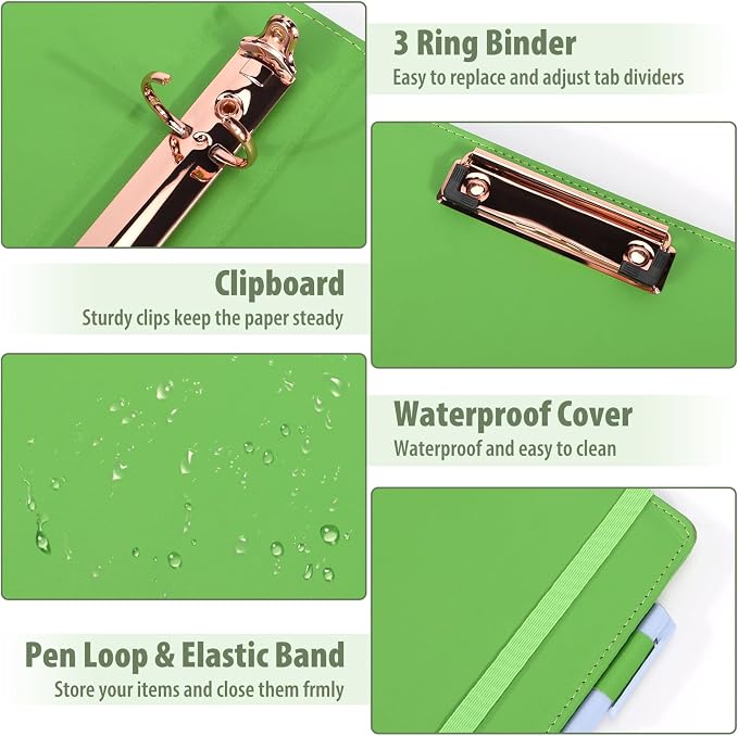 Leather Binder Portfolio with Clipboard 1 Inch, 13" × 11" PU Clipboard Binder with Notepad, 5 Dividers with Pockets, Removable Folder,Labels,Great for School Office(Fit Letter Sized Paper)